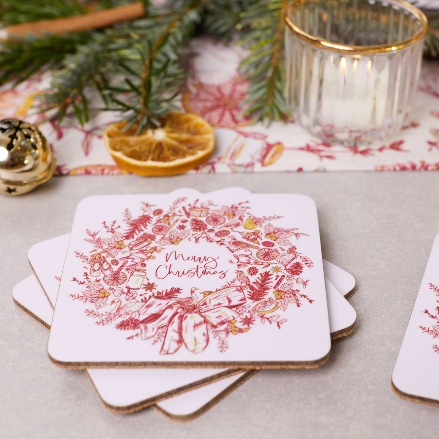 Christmas Wreath Set of 4 Coasters