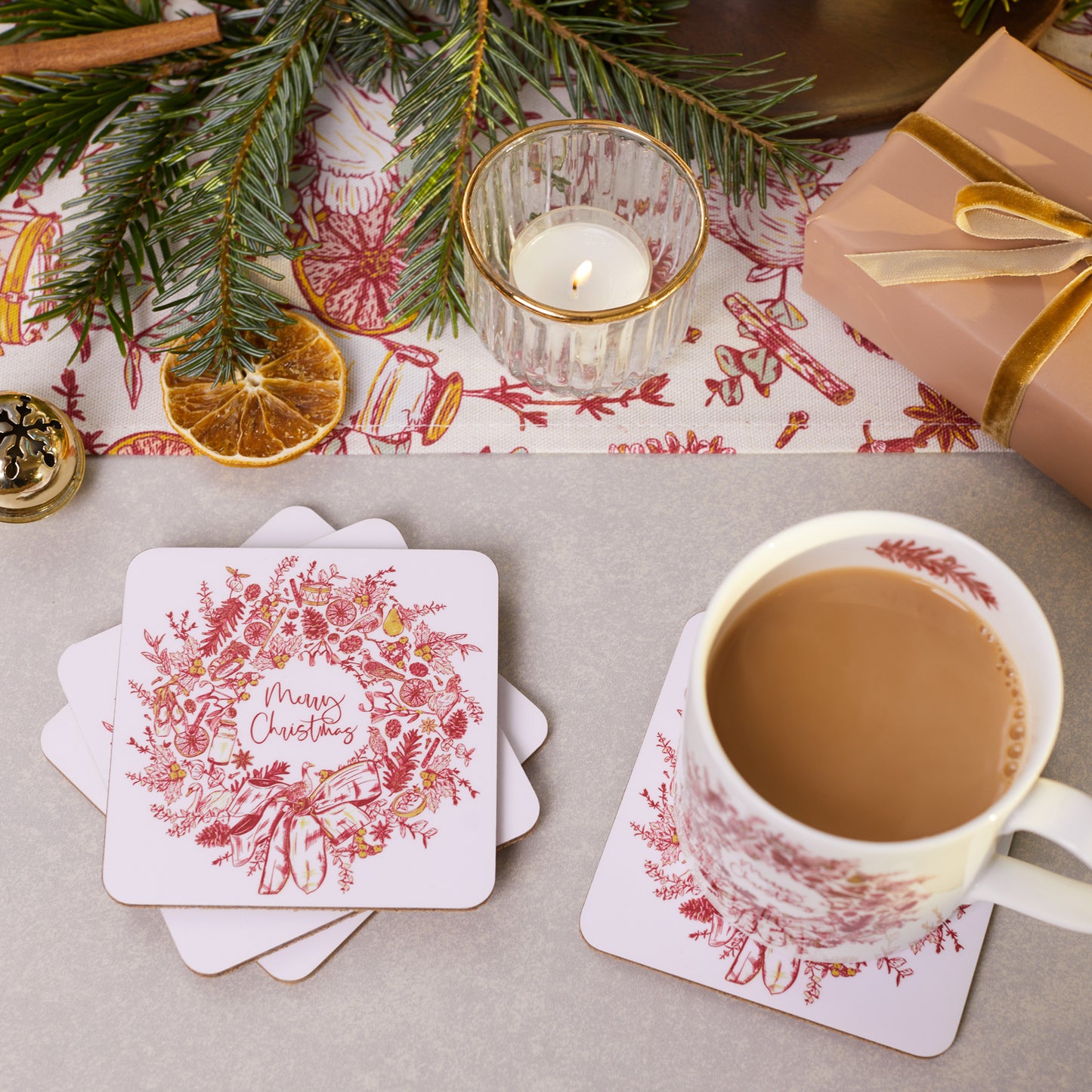Christmas Wreath Set of 4 Coasters