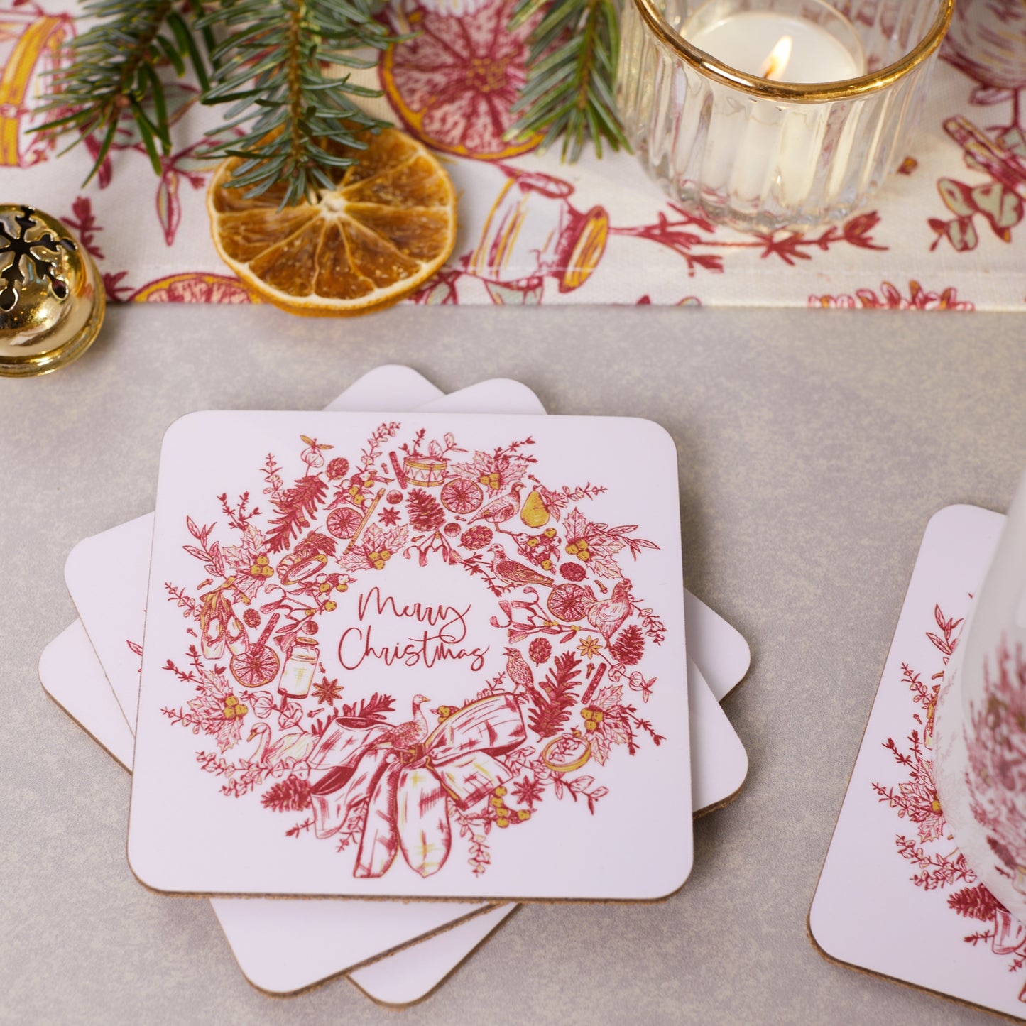 Christmas Wreath Set of 4 Coasters