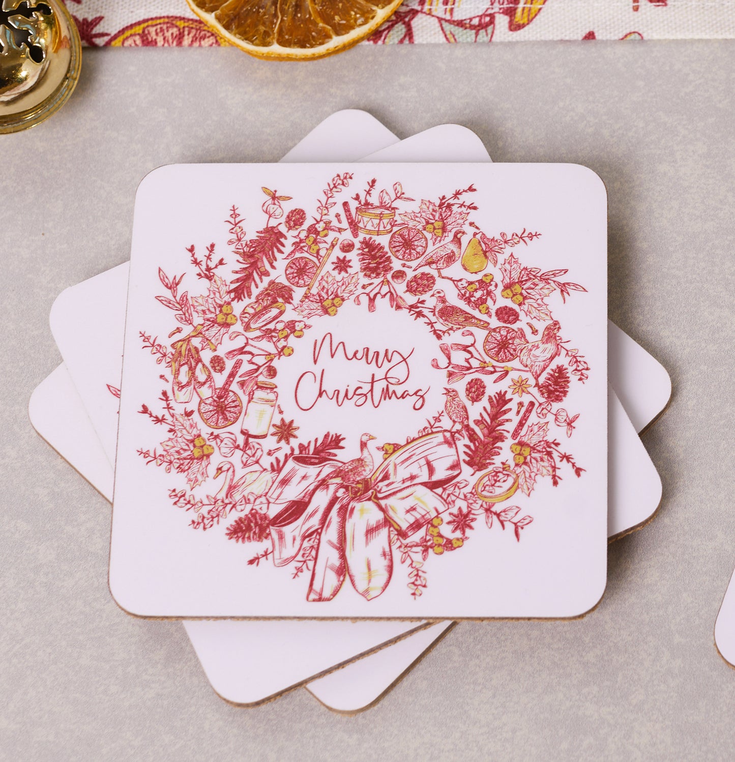 Christmas Wreath Set of 4 Coasters