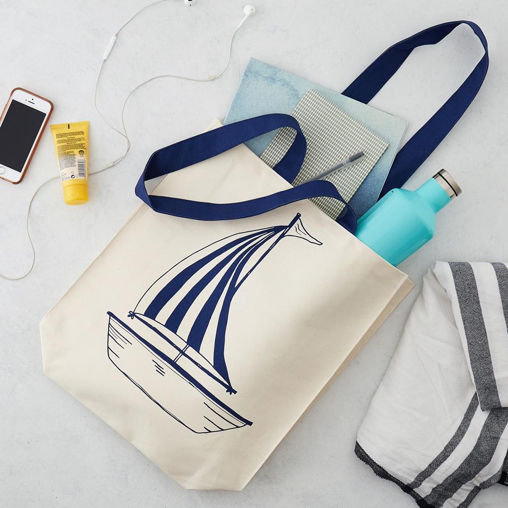 Anchor and Sailing Boat Canvas Bag